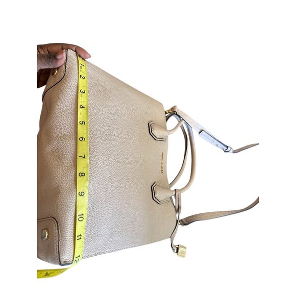Michael Kors Mercer Beige Saffiano Leather Top Handle Bag Gold Hardware Sz L - Picture 8 of 14